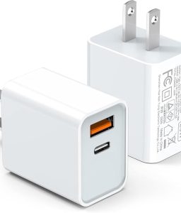 LCGENS USB C Wall Charger Block 20W, 2-Pack Dual Port PD Power Delivery Fast Type C
